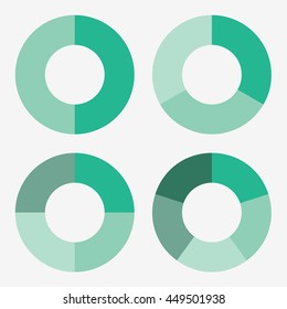 info template pie green charts with 2, 3, 4, 5 steps vector