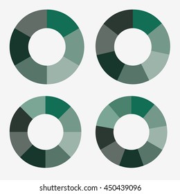 info template pie green charts with 6, 7, 8, 9 steps