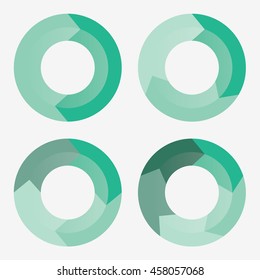 info template pie green charts with 2, 3, 4, 5 steps