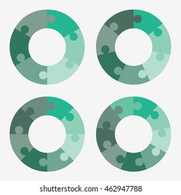 info template pie green charts with 6, 7, 8, 9 steps