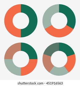 info template pie green and orange charts with 2, 3, 4, 5 steps