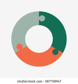 info template pie green and orange charts with 3 steps