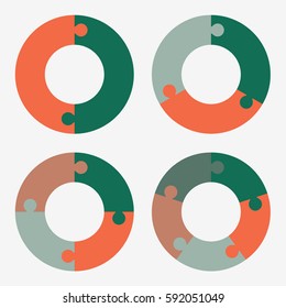 info template pie green and orange charts with 2, 3, 4, 5 steps