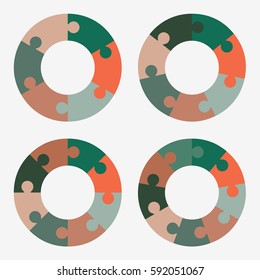 info template pie green and orange charts with 6, 7, 8, 9, steps