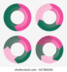 info template pie green and pink charts with 2, 3, 4, 5 steps