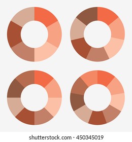info template pie orange charts with 6, 7, 8, 9 steps