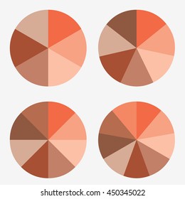 info template pie orange charts with 6, 7, 8, 9 steps