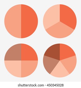 info template pie orange charts with 2, 3, 4, 5 steps
