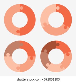 info template pie orange charts with 2, 3, 4, 5 steps