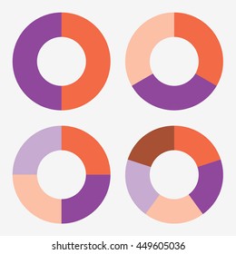 info template pie orange and purple charts with 2, 3, 4, 5 steps