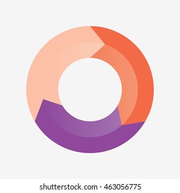 info template pie orange  and purple charts with 3 steps