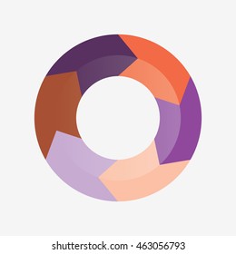 info template pie orange  and purple charts with 6 steps