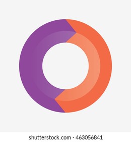 info template pie orange  and purple charts with 2 steps