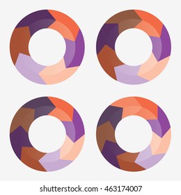 info template pie orange and purple charts with 6, 7, 8, 9 steps