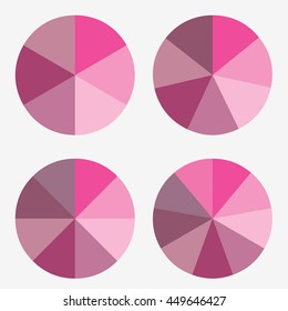 info template pie pink charts with 6, 7, 8, 9 steps