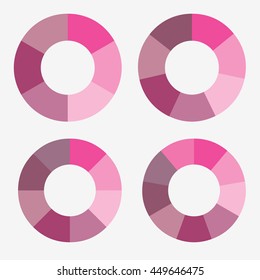 info template pie pink charts with 6, 7, 8, 9 steps