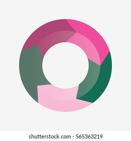 info template pie pink and green charts with 5 steps