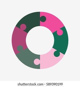 info template pie pink and green charts with 6 steps
