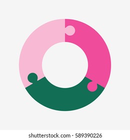 info template pie pink and green charts with 3 steps