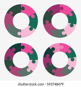 info template pie pink and green charts with 6, 7, 8, 9 steps