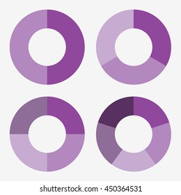 info template pie purple charts with 2, 3, 4, 5 steps