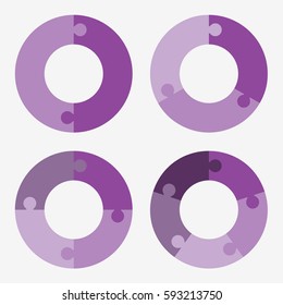 info template pie purple charts with 2, 3, 4, 5,  steps