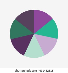 info template pie purple and green charts with 7 steps, info template vector, pie charts vector