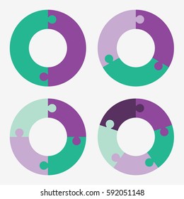 info template pie purple and green charts with 2, 3, 4, 5 steps