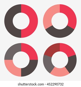 info template pie red and black charts with 2, 3, 4, 5 steps