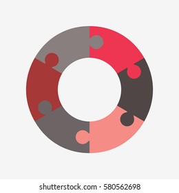 info template pie red and black charts with 6 step