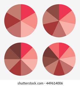info template pie red charts with 6, 7, 8, 9 steps