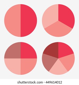 info template pie red charts with 2, 3, 4, 5 steps