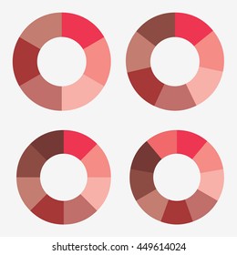 info template pie red charts with 6, 7, 8, 9 steps
