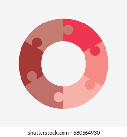 info template pie red charts with 6 step