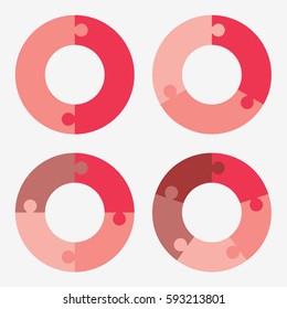 info template pie red charts with 2, 3, 4, 5,  steps