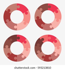 info template pie red charts with 6, 7, 8, 9, steps
