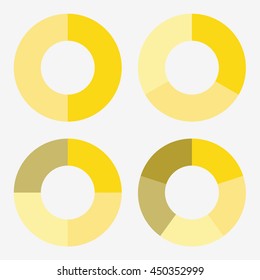 info template pie yellow charts with 2, 3, 4, 5 steps