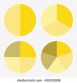 info template pie yellow charts with 2, 3, 4, 5 steps
