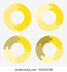 info template pie yellow charts with 2, 3, 4, 5,  steps