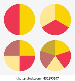 info template pie yellow and red charts with 2, 3, 4, 5 steps
