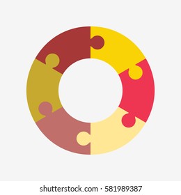 info template pie yellow and red charts with 6 step
