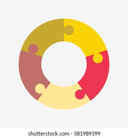 info template pie yellow and red charts with 5 step