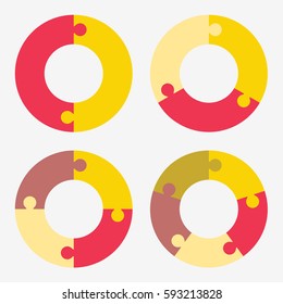 info template pie yellow and red charts with 2, 3, 4, 5,  steps