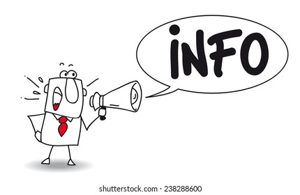 Info. This influential blogger is talking in a megaphone. He says the word info.