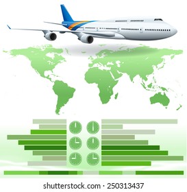 An infochart showing a plane on a white background