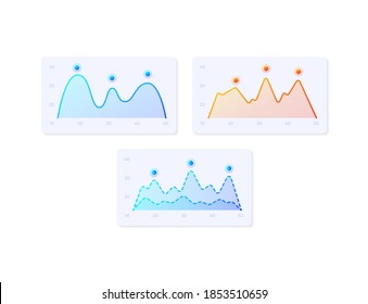 Infocharts UI elements kit. Diagrams with numbers. Infographic isolated vector icon, bar and dashboard template. Web design widget collection for mobile application with light theme interface