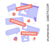 Infodemic during a virus pandemic. Online hoax, gossip, fake news on the Internet. Posts and comments. Search for reliable sources of information. Vector flat illustration.