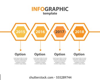 Diagrama da linha do tempo infogáfico. Modelo de anos progressivos. Forma de polígono de favo de mel. Vector EPS 10