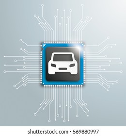 Infoggraphic with car and futuristic processor with electronic schematicon the gray background. Eps 10 vector file.