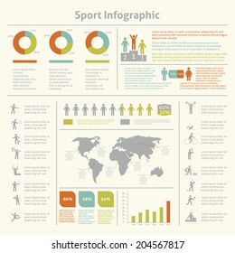 Infografic athletics sport achievements development and competitions winners statistics presentation diagrams layout template design vector illustration